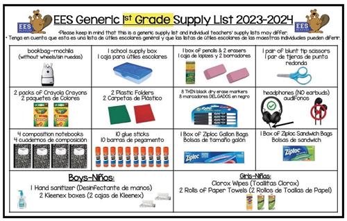  1st Grade Supply List